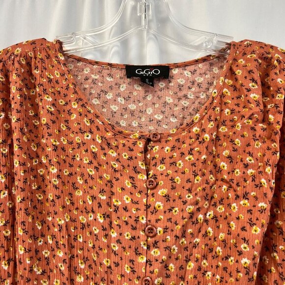 Gigio Womens Floral Mini Dress Short Sleeve Cinched Waist Orange/Multi Small - Picture 3 of 8